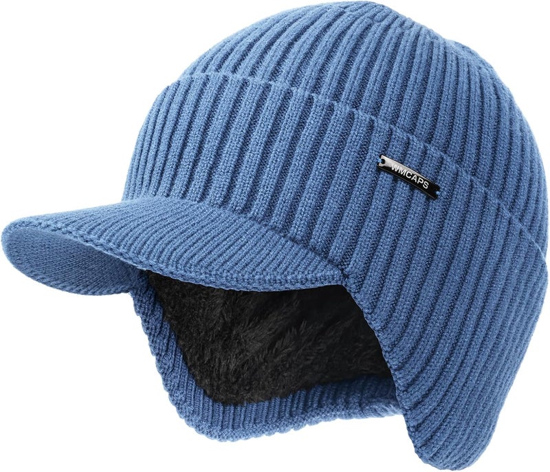 Wmcaps Winter Beanie with Brim and Ear Flaps, Outdoor Warm Fleece Lined Knit Hat Stocking Caps for Men Women - Image 1